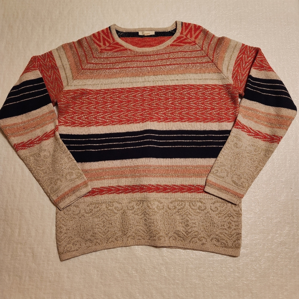Tulle anthropology women's pink/blue/gold striped sparkly sweaters. Size medium